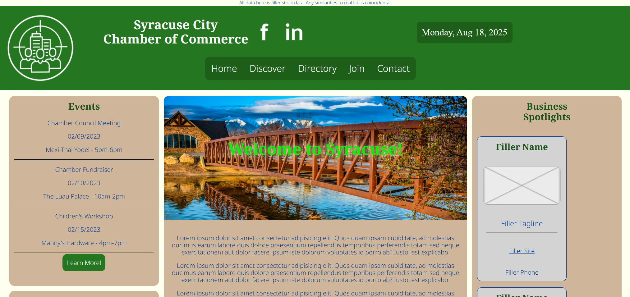 Preview of Chamber of Commerce - Mock Website