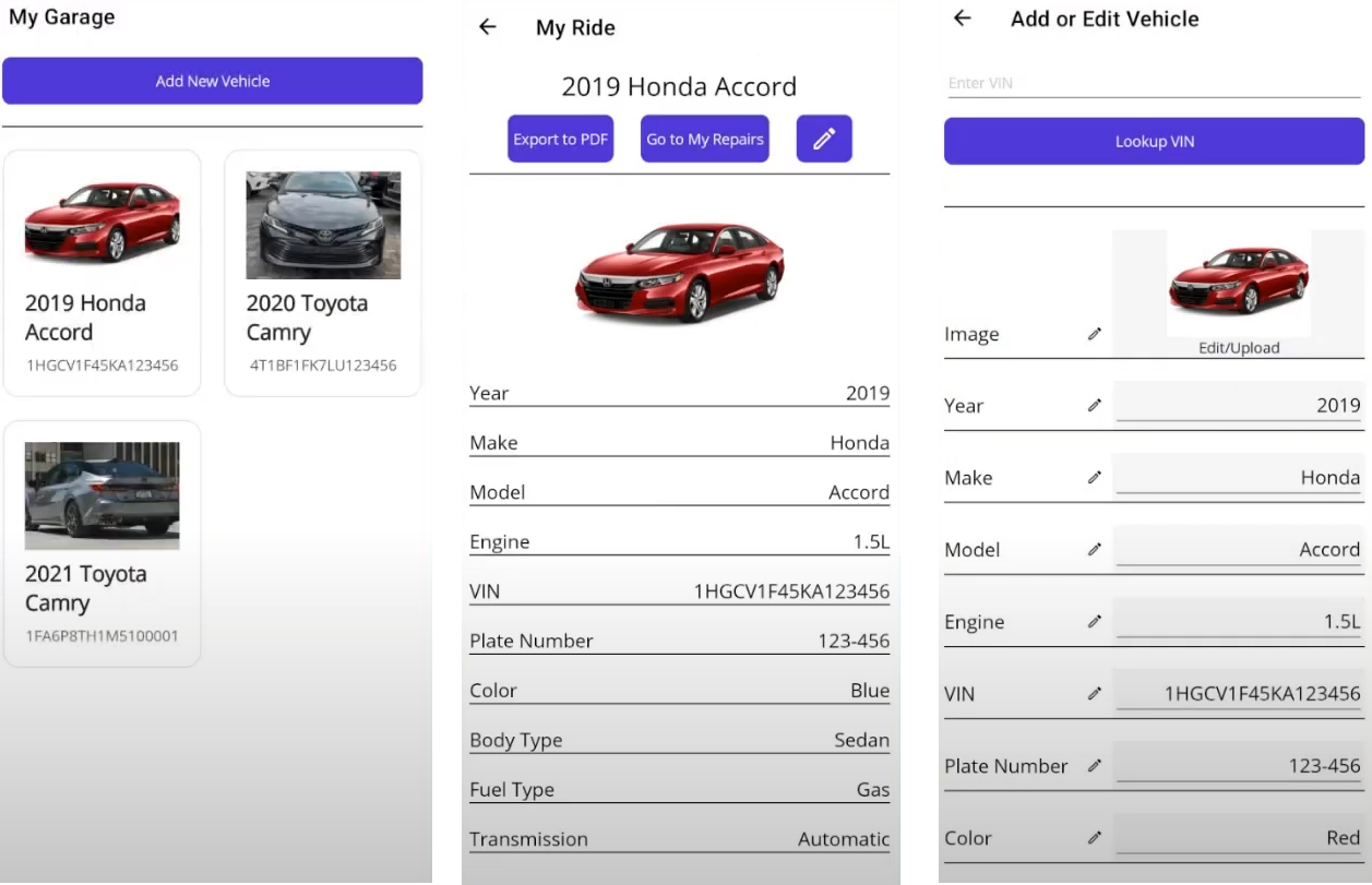Preview of MechMate - Car Info/Repair Notes Mobile App